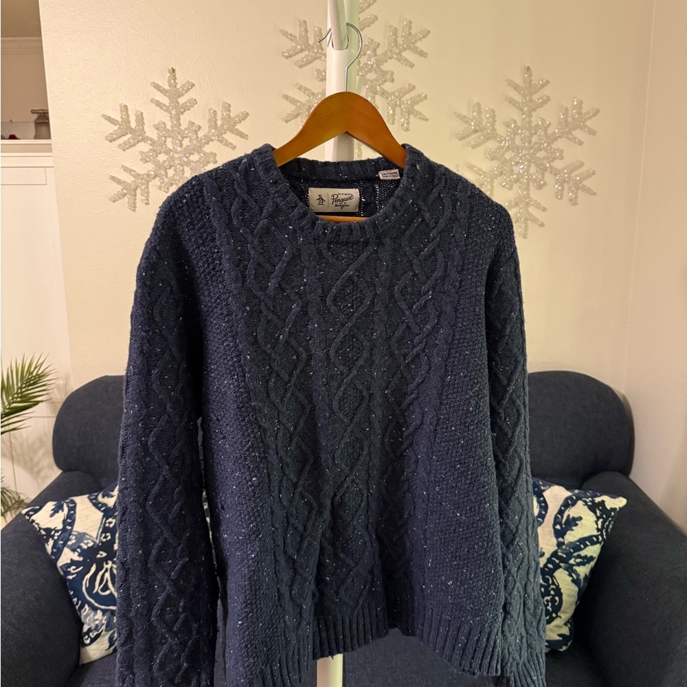 Original Penguin Dark Blue Cable Knit Sweater